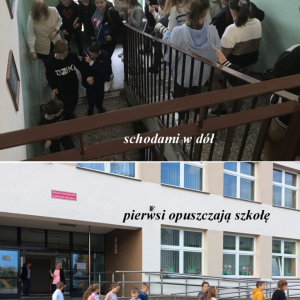 schodzą po schodach i wychodzą ze szkoły