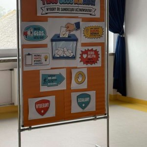 Gazetka informująca o trwających wyborach do SU.